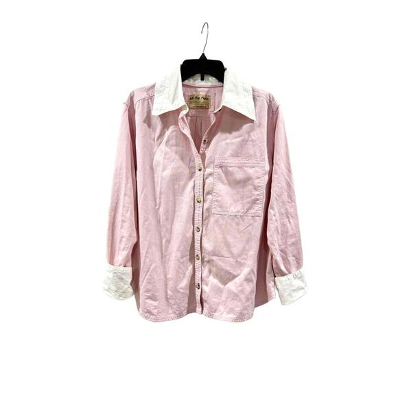 Free People Tommy Oxford Pink and White Tailored Oversized Button Up- Size Small - Picture 2 of 7